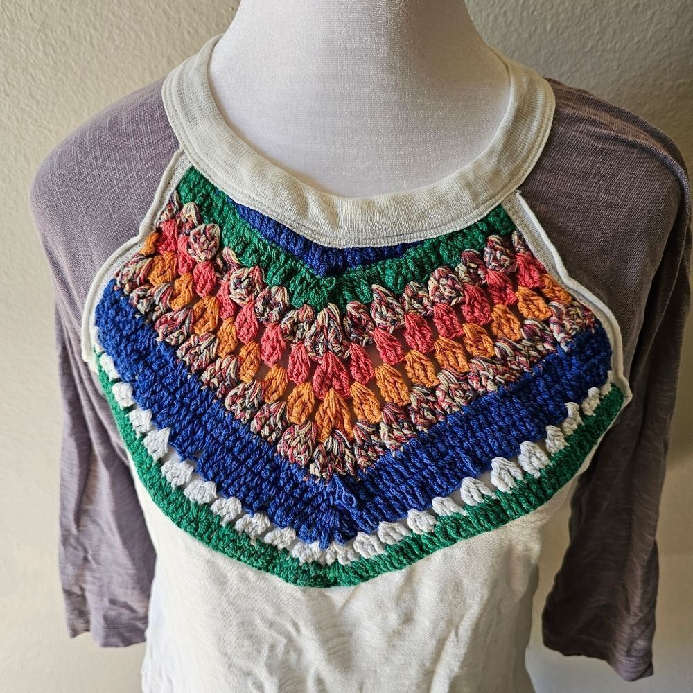 Free People Spring Bound 3/4 Sleeve Crochet Top XS - Picture 4 of 7